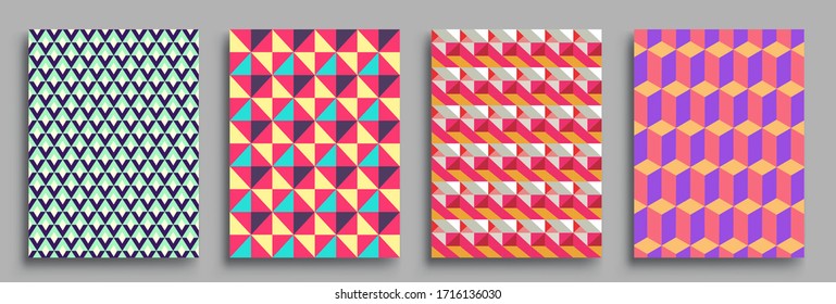 Modern geometric abstract background covers set. Cool gradient shapes composition, vector covers design.