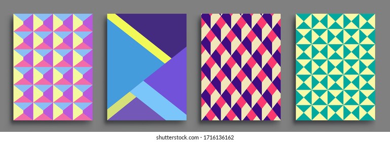 Modern geometric abstract background covers set. Cool gradient shapes composition, vector covers design.