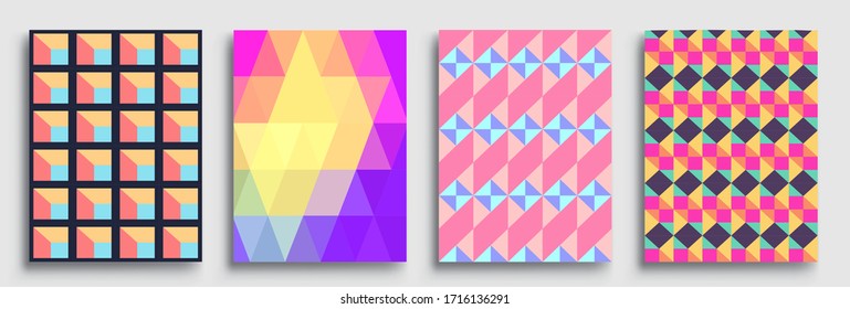 Modern geometric abstract background covers set. Cool gradient shapes composition, vector covers design.
