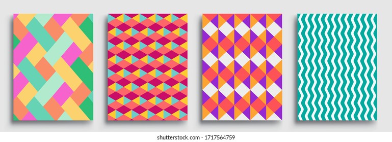 Modern geometric abstract background covers set. Cool gradient shapes composition, vector covers design.