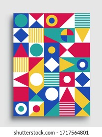 Moderne, geometrische abstrakte Hintergrundabdeckungen. bunter Muster geometrische Formen Zusammensetzung, Vektorillustration.