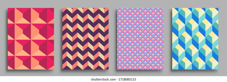 Modern geometric abstract background covers set. Cool gradient shapes composition, vector covers design.