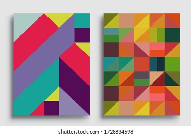 Modern geometric abstract background covers set. Cool gradient shapes composition, vector covers design.