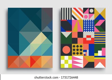 Modern geometric abstract background covers set. Cool gradient shapes composition, vector covers design.