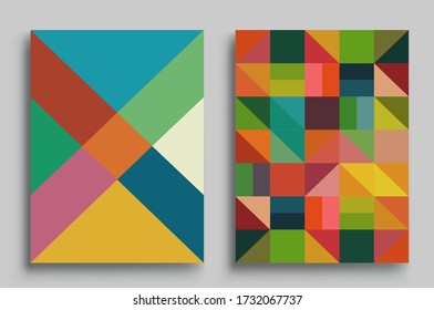 Modern geometric abstract background covers set. Cool gradient shapes composition, vector covers design.