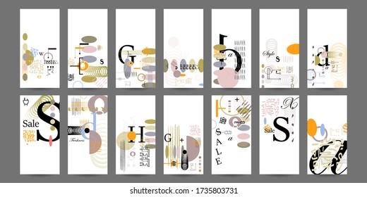 Modern geometric abstract background covers set; Concseptual original artistic bright set of postcards. Cool gradient shapes