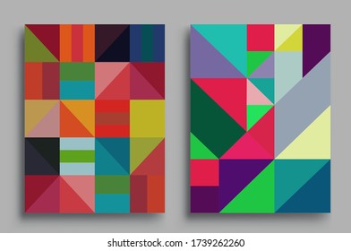 Modern geometric abstract background covers set. Cool gradient shapes composition, vector covers design.