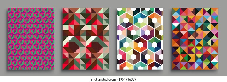 Modern geometric abstract background covers set. Cool gradient shapes composition, vector covers design.