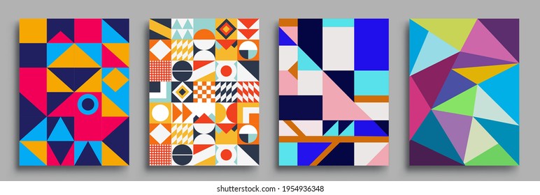 Fundas de fondo abstractas geométricas modernas. Composición de formas de gradiente frío, diseño de cubiertas vectoriales.