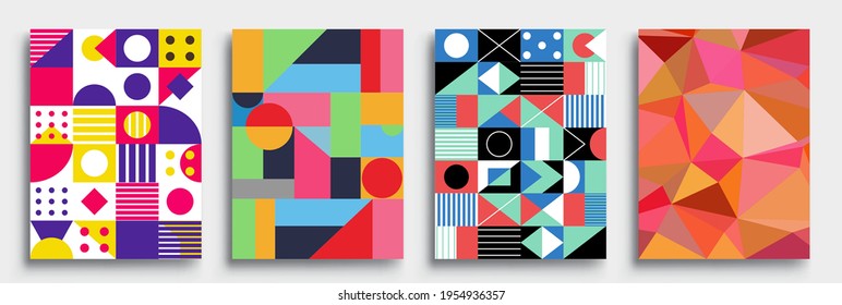 Modern geometric abstract background covers set. Cool gradient shapes composition, vector covers design.