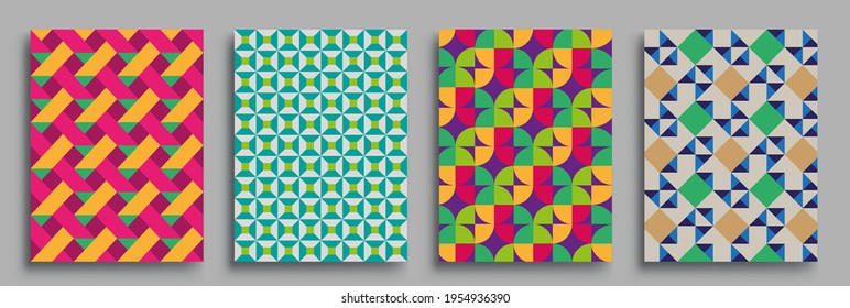 Modern geometric abstract background covers set. Cool gradient shapes composition, vector covers design.