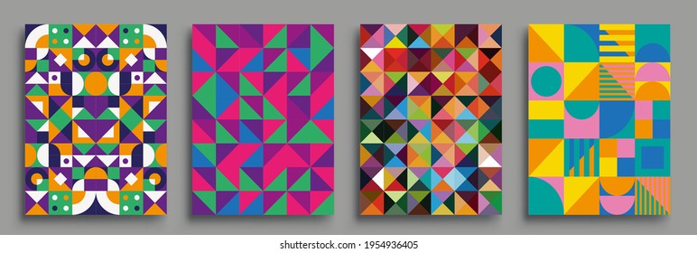 Fundas de fondo abstractas geométricas modernas. Composición de formas de gradiente frío, diseño de cubiertas vectoriales.