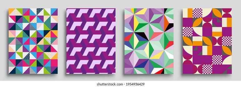 Modern geometric abstract background covers set. Cool gradient shapes composition, vector covers design.
