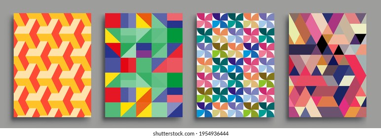 Fundas de fondo abstractas geométricas modernas. Composición de formas de gradiente frío, diseño de cubiertas vectoriales.