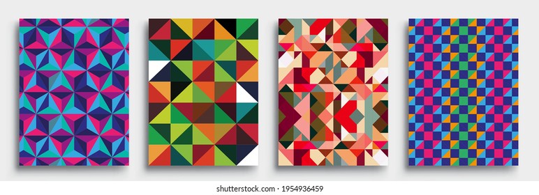 Fundas de fondo abstractas geométricas modernas. Composición de formas de gradiente frío, diseño de cubiertas vectoriales.