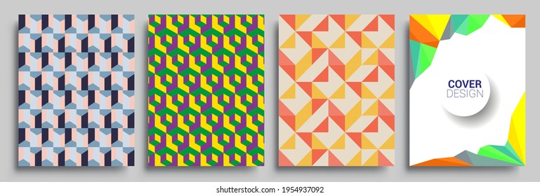 Fundas de fondo abstractas geométricas modernas. Composición de formas de gradiente frío, diseño de cubiertas vectoriales.