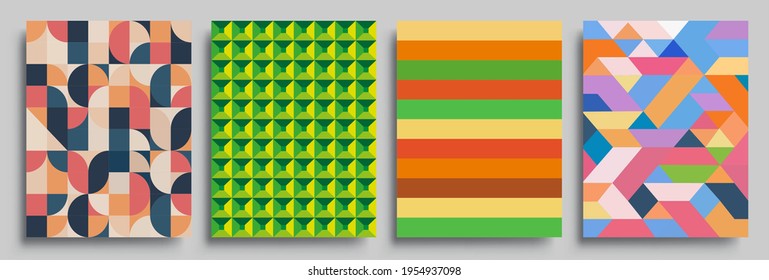 Modern geometric abstract background covers set. Cool gradient shapes composition, vector covers design.