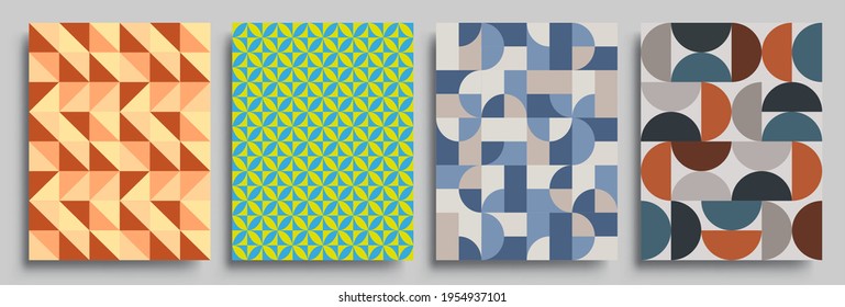 Fundas de fondo abstractas geométricas modernas. Composición de formas de gradiente frío, diseño de cubiertas vectoriales.