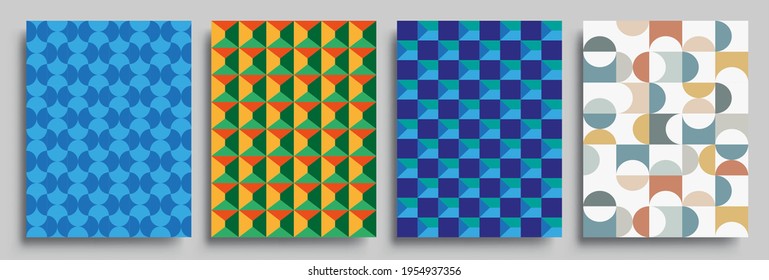 Fundas de fondo abstractas geométricas modernas. Composición de formas de gradiente frío, diseño de cubiertas vectoriales.