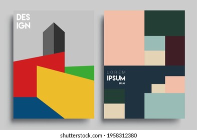 Fundas de fondo abstractas geométricas modernas. Fondo geométrico colorido, conjunto de la tapa A4. Diseño de cabecera para volante, libro, marco de pancarta info, hoja de título. Diseño moderno. Diseño de plantilla de folleto