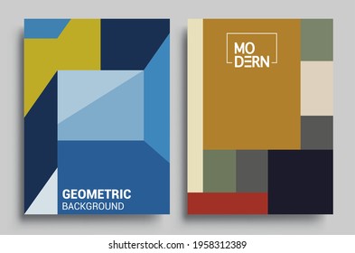 Modern geometric abstract background covers set. Colorful geometric background, set of A4 cover. Header design for flyer, book, info banner frame, title sheet. Modern design. Brochure template layout