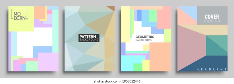 Modern geometric abstract background covers set. Cool gradient shapes composition, vector covers design