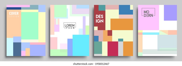 Fundas de fondo abstractas geométricas modernas. Composición de formas de gradiente frío, diseño de cubiertas vectoriales