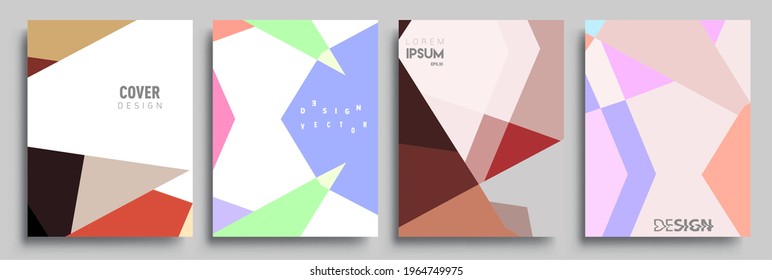 Modern geometric abstract background covers set. Colorful geometric background, set of A4 cover. Header design for flyer, book, info banner frame, title sheet. Modern design.