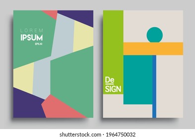 Modern geometric abstract background covers set. Colorful geometric background, set of A4 cover. Header design for flyer, book, info banner frame, title sheet. Modern design.