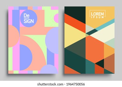 Moderne, geometrische abstrakte Hintergrundabdeckungen. Farbiger geometrischer Hintergrund, Set von A4-Abdeckung. Header Design für Flyer, Buch, Infobanner Rahmen, Titelblatt. Modernes Design.