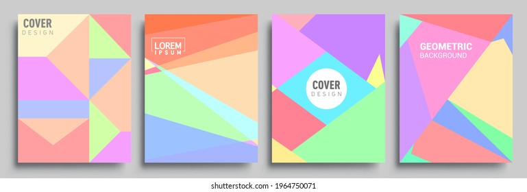 Modern geometric abstract background covers set. Colorful geometric background, set of A4 cover. Header design for flyer, book, info banner frame, title sheet. Modern design.