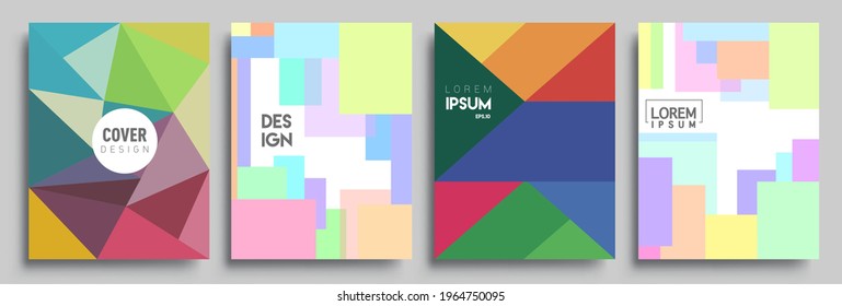 Modern geometric abstract background covers set. Colorful geometric background, set of A4 cover. Header design for flyer, book, info banner frame, title sheet. Modern design.