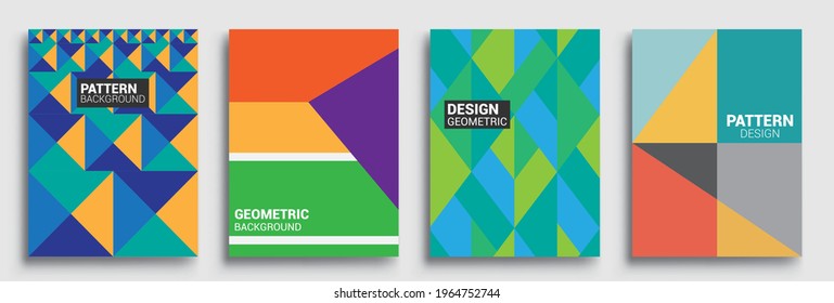 Fundas de fondo abstractas geométricas modernas. Fondo geométrico colorido, conjunto de la tapa A4. Diseño de cabecera para volante, libro, marco de pancarta info, hoja de título. Diseño moderno.