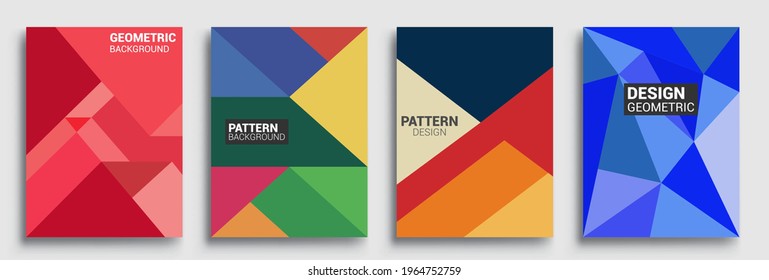 Fundas de fondo abstractas geométricas modernas. Fondo geométrico colorido, conjunto de la tapa A4. Diseño de cabecera para volante, libro, marco de pancarta info, hoja de título. Diseño moderno.