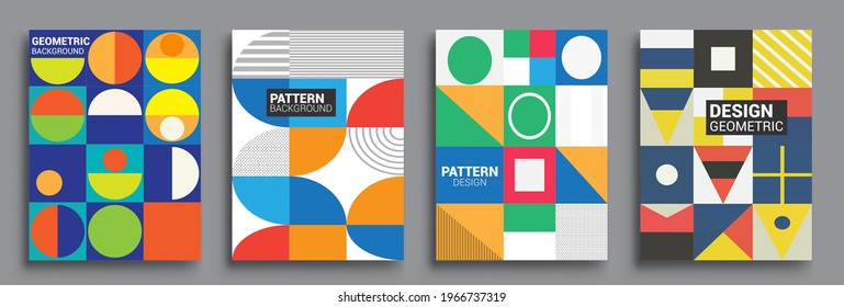 Fundas de fondo abstractas geométricas modernas. Composición de formas de gradiente frío, diseño de cubiertas vectoriales.