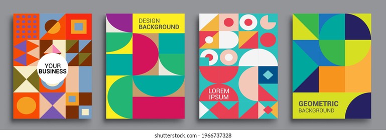 Modern geometric abstract background covers set. Cool gradient shapes composition, vector covers design.