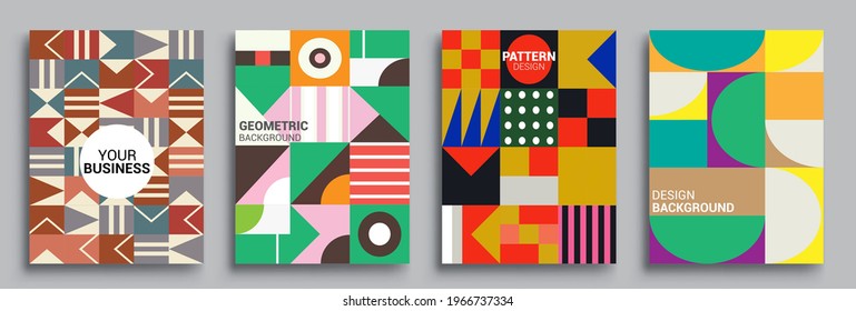 Modern geometric abstract background covers set. Cool gradient shapes composition, vector covers design.