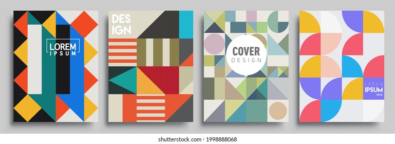 Fundas de fondo abstractas geométricas modernas. Composición de formas de gradiente frío, diseño de cubiertas vectoriales.