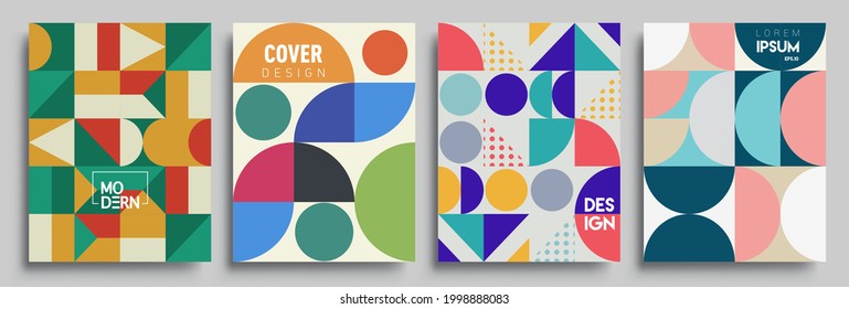 Modern geometric abstract background covers set. Cool gradient shapes composition, vector covers design.