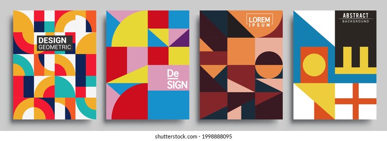 Modern geometric abstract background covers set. Cool gradient shapes composition, vector covers design.