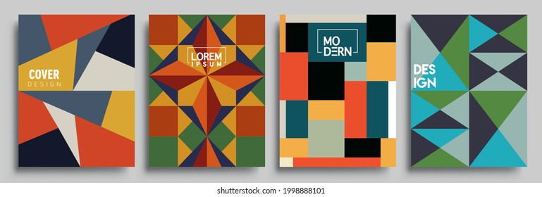 Modern geometric abstract background covers set. Cool gradient shapes composition, vector covers design.