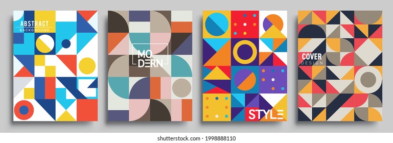 Modern geometric abstract background covers set. Cool gradient shapes composition, vector covers design.