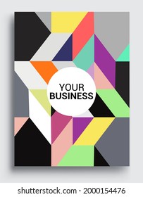 Modern geometric abstract background covers. Colorful geometric background, set of A4 cover. Header design for flyer, book, info banner frame, title sheet. Modern design.