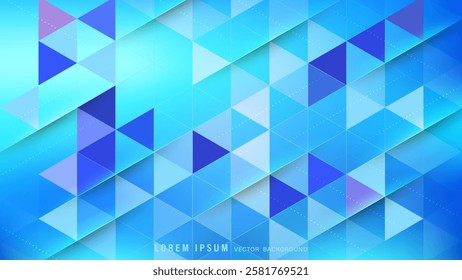 Modern geometric abstract background featuring overlapping triangular patterns in various shades of blue, with diagonal dotted lines and shadow effects. Vector illustration