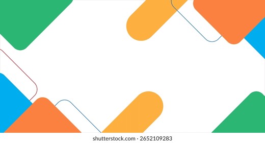 Modern geometric abstract background with overlapping rounded rectangles in vibrant orange, blue, and green tones