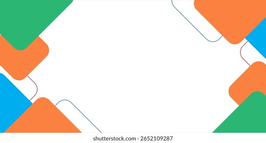 Modern geometric abstract background with overlapping rounded rectangles in vibrant orange, blue, and green tones