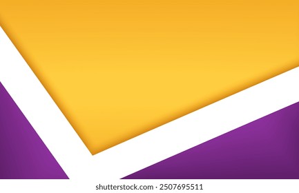 Modern Geometric Abstract Background, paper color. yellow gradient background. Bold Yellow and Purple Design. Minimalist Colorful Shapes with white edge lines. Dynamic Geometric Pattern.
