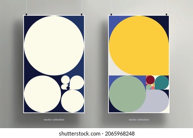 Modern geometric abstract background poster template collection. Cool colorful geometric shapes with Golden ratio composition. Pack of two Vector illustrations.