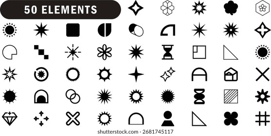 Conjunto de iconos abstractos geométricos modernos con Formas de Vector en blanco y negro y Elementos de diseño decorativos para Plantillas gráficas
