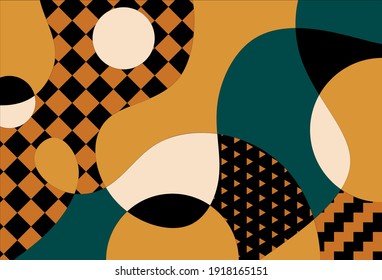 Modern geometric abstract patchwork pattern, wavy  striped background. Vector patch for print, fabric, textile design.